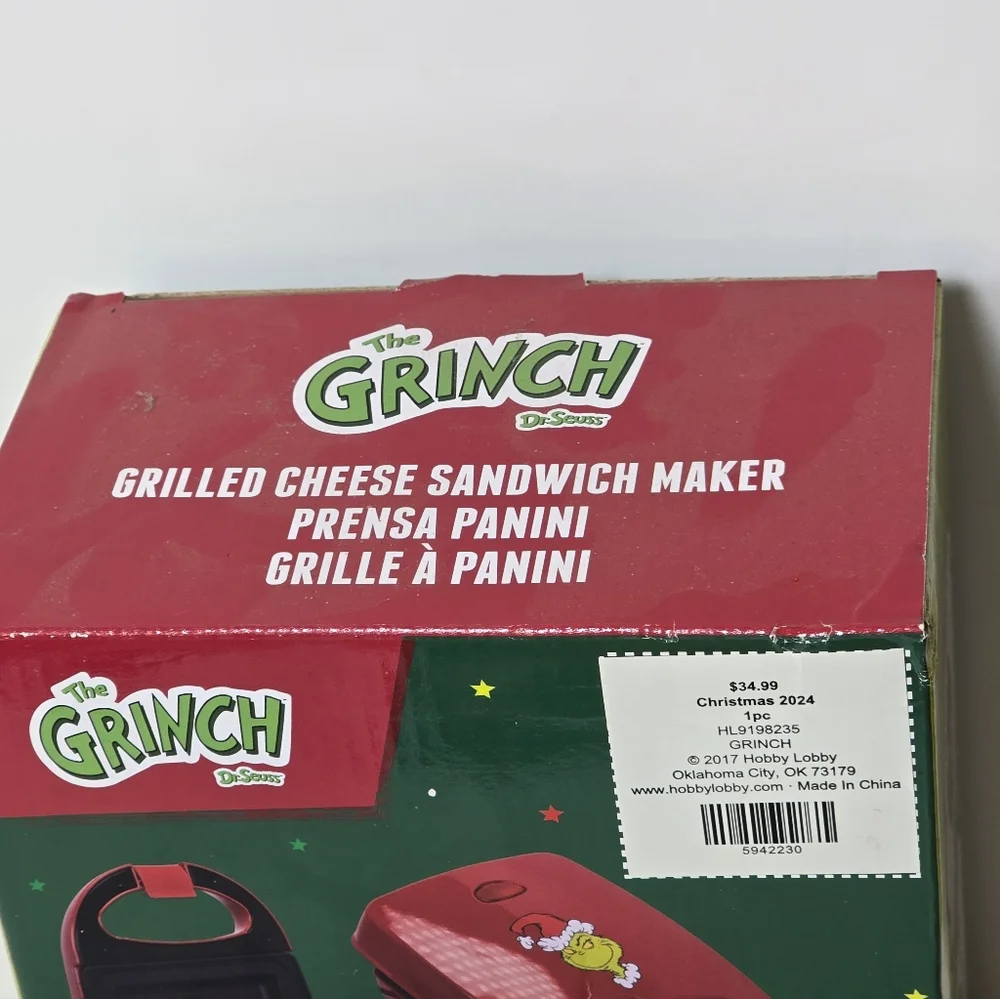 Dr. Seuss The Grinch Grilled Cheese Panini Sandwich Maker Red NWT